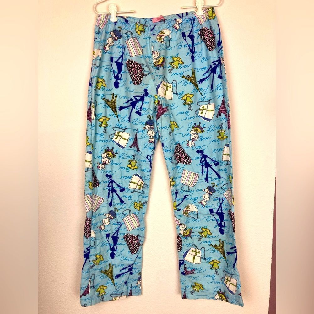 Parisian ShoppingβTrip flannel pj bottoms w/ Eiffel Tower, purses,Frenchβphrases